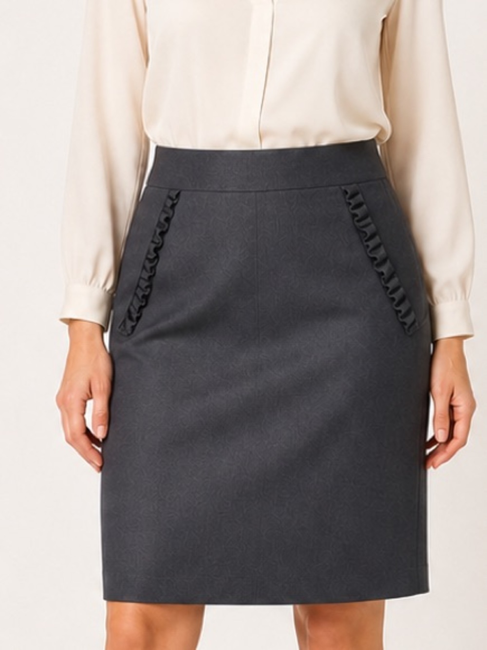 Talbots Navy Ruffle Pocket Pencil Skirt Size 4